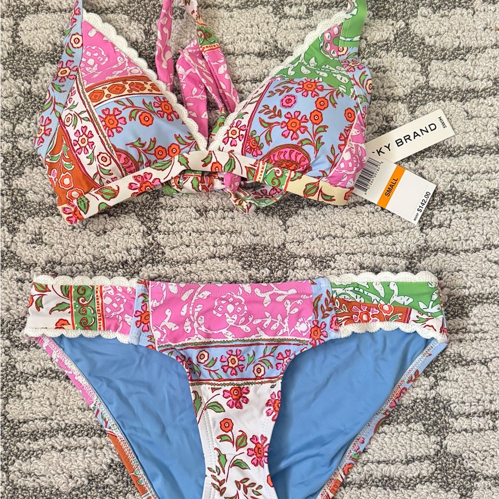 Lucky Brand Pink and Blue Floral Bikini